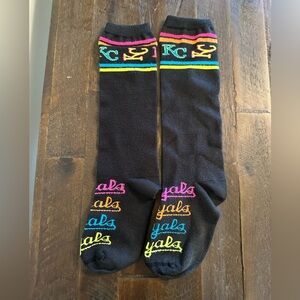 For Bare Feet KC Royals black socks with neon details